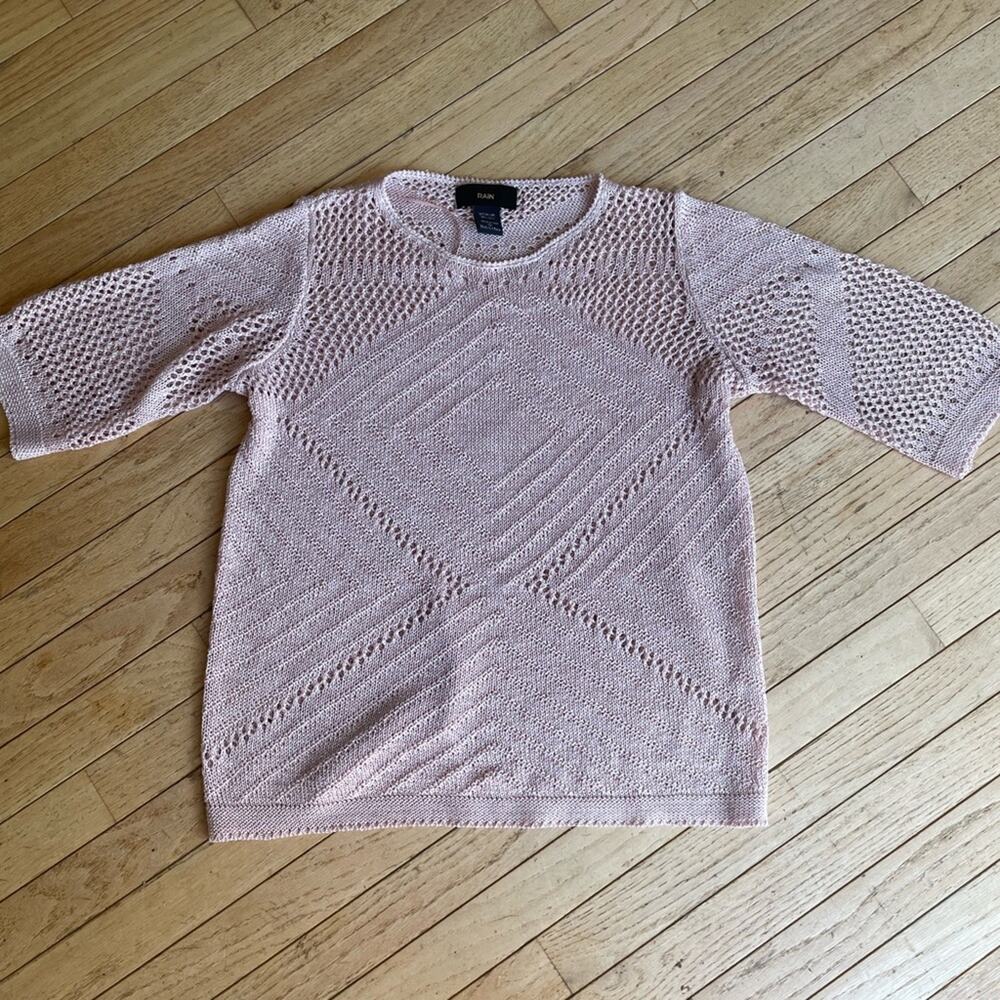 Rain Womens Open Knit Sweater Size XS Pink Crewneck Boho Festival